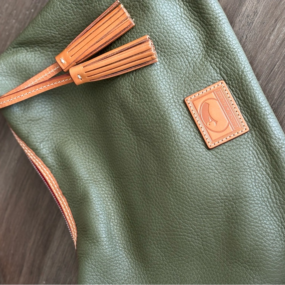 Dooney & Bourke Olive Green Leather Hobo with Tan Trim - Picture 14 of 16